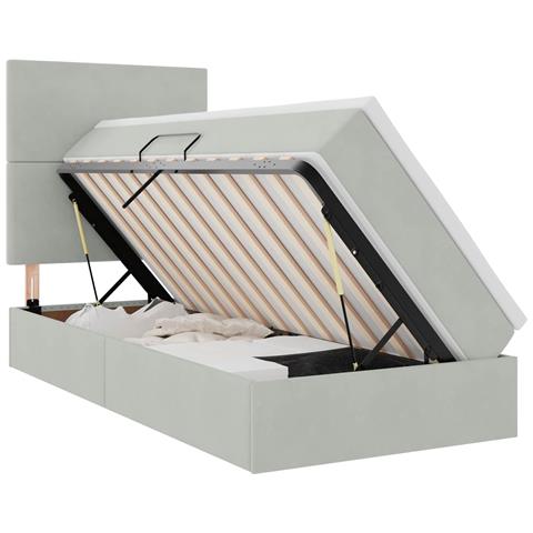 Letto con contenitore e LED Grigio chiaro 90 x 200 cm Velluto - Foto 1