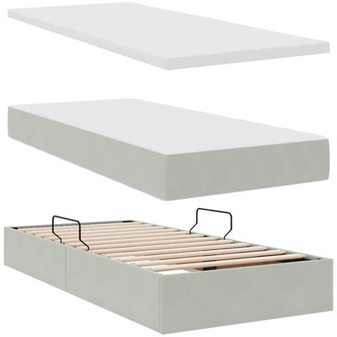 Letto con contenitore e LED Grigio chiaro 90 x 200 cm Velluto - Foto 9