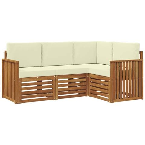 Set divani 4 pcs Naturale e Crema Legno di Acacia Massello - Foto 1