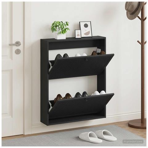 Mobiletto per Scarpe da Muro EDE 71 x 17 x 86 cm Nero - Foto 2