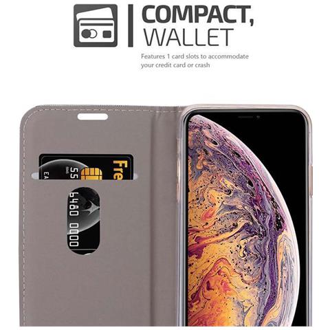 Custodia Compatibile Con Apple Iphone Xs Max In Grigio Nero - Coperchio Protettiva Con Chiusura Magnetica, Funzione Stand E Tasca Per Le Carte - Foto 9