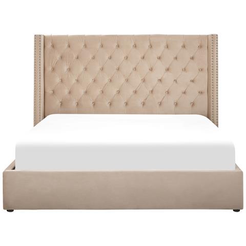 Letto Imbottito In Velluto Beige Con Contenitore 180 X 200 Cm Lubbon - Foto 16