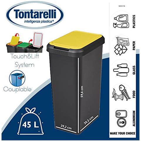 Touch&lift - Pattumiera Da 45 Litri, Colore Nero Con Coperchio Giallo - Foto 3