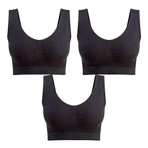 3-pack Senza Saldatura Reggiseno Wirefree Yoga Del Reggiseno Con I Rilievi Smontabili Per Le Donne (3 Nero 3xl)  - Foto 4