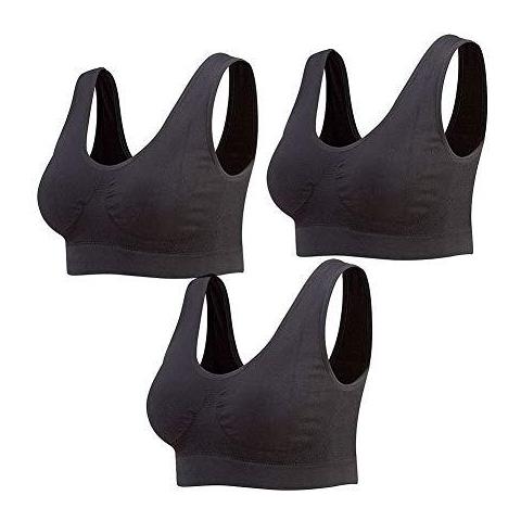 3-pack Senza Saldatura Reggiseno Wirefree Yoga Del Reggiseno Con I Rilievi Smontabili Per Le Donne (3 Nero 3xl)  - Foto 1