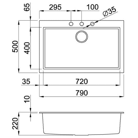 Lavello Incasso 1 Vasca 79×50 cm Linea Quadra 130 G68 in Granitek LGQ13068 Colore Bianco - Foto 3