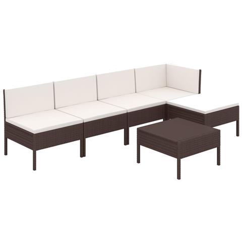 Set Divani da Giardino 6 pz con Cuscini in Polyrattan Marrone - Foto 1