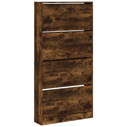 Scarpiera Con 4 Cassetti Ribaltabili Rovere Fumo 80x21x163,5 Cm - Foto 2