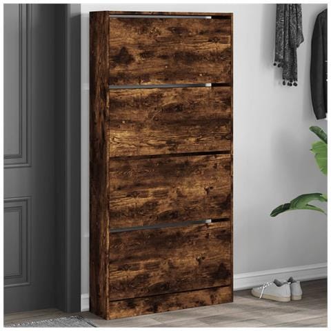 Scarpiera Con 4 Cassetti Ribaltabili Rovere Fumo 80x21x163,5 Cm - Foto 1
