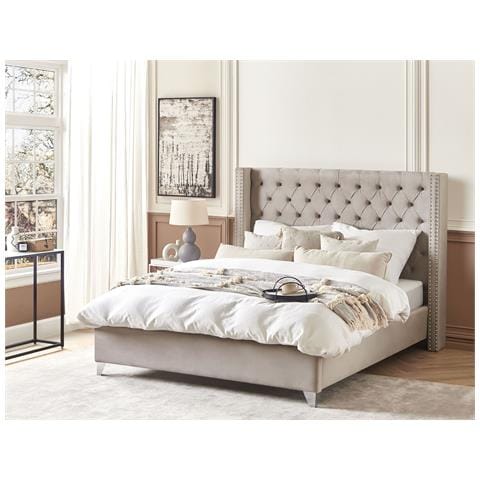 Letto Matrimoniale Velluto Grigio Chiaro E Argento 180 X 200 Cm Lubbon - Foto 1