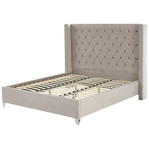 Letto Matrimoniale Velluto Grigio Chiaro E Argento 180 X 200 Cm Lubbon - Foto 8