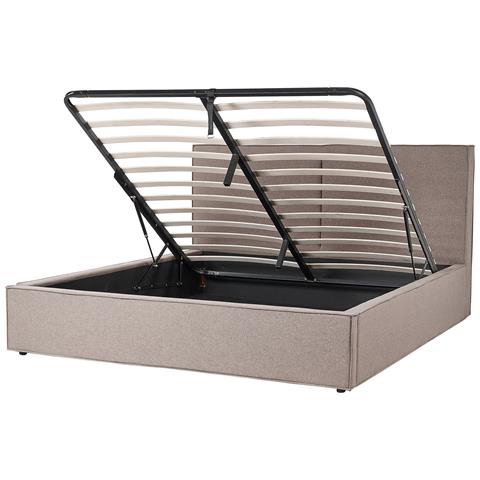 Letto Matrimoniale Tessuto Grigio Tortora Con Contenitore 180 X 200 Cm Moissac - Foto 2