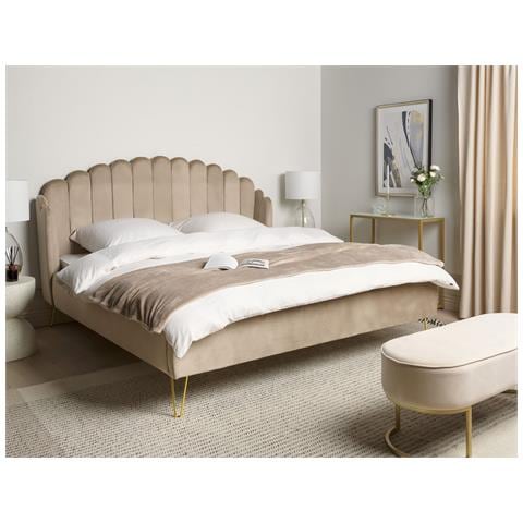 Letto Matrimoniale Velluto Tortora 180 X 200 Cm Ambillou - Foto 1