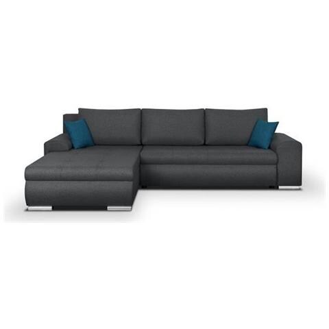 Divano Angolare Convertibile Reversibile Indian A 5 Posti - Tessuto Grigio Scuro - 289 X 94/188 X 88 Cm - Foto 1