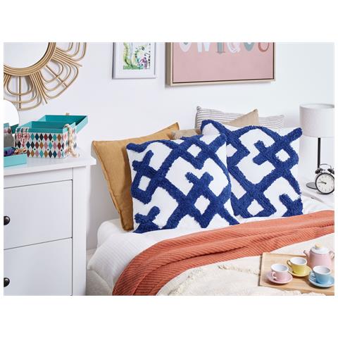 Set Di 2 Cuscini Hazel Cotone 45 X 45 Cm Bianco Trama Geometrica - Foto 1