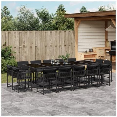 Set Da Pranzo Da Giardino 15 Pz Con Cuscini Nero In Polyrattan - Foto 1