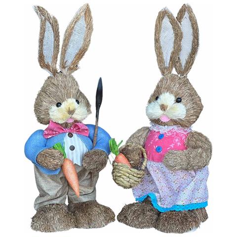 Conigli Coppia Rabbit In Paglia Rafia Alti 60 Cm - Foto 1