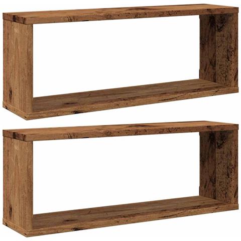 Mensole A Cubo Muro 2 Pz Legno Antico 60x15x23 Cm In Truciolato - Foto 2