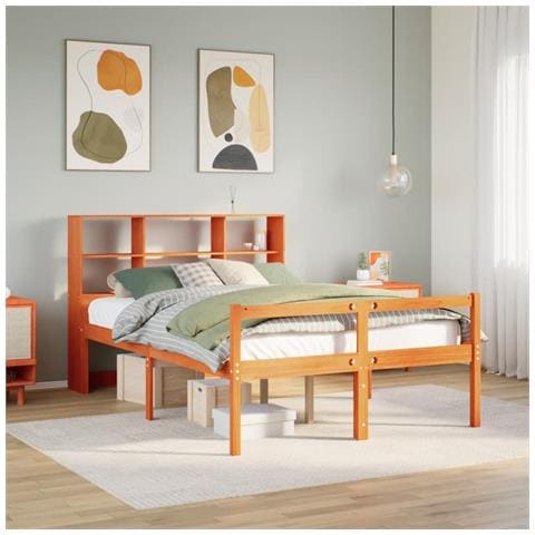 Letto Libreria Senza Materasso Marrone Cera 120x190 Cm Legno - Foto 1
