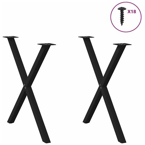 Gambe Tavolo Pranzo A Forma X 2 Pz Nero 80x(72-73) Cm Acciaio - Foto 3