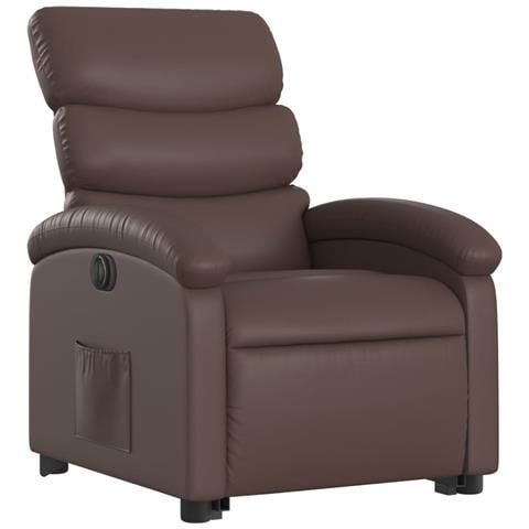 Poltrona Alzapersona Reclinabile Marrone In Similpelle - Foto 3