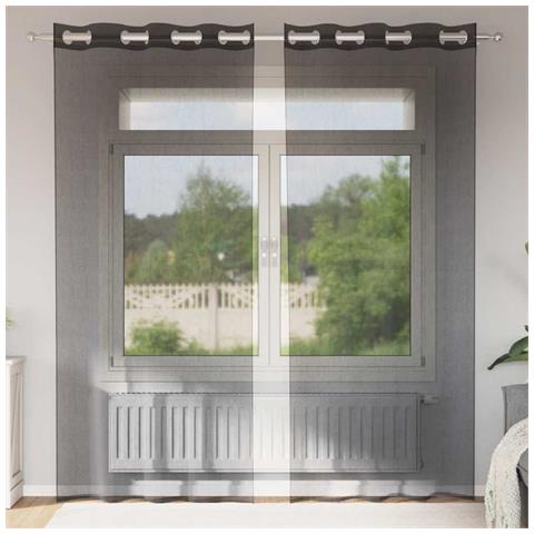 Tende In Voile Con Occhielli 2 Pz Nero 140x245 Cm - Foto 1