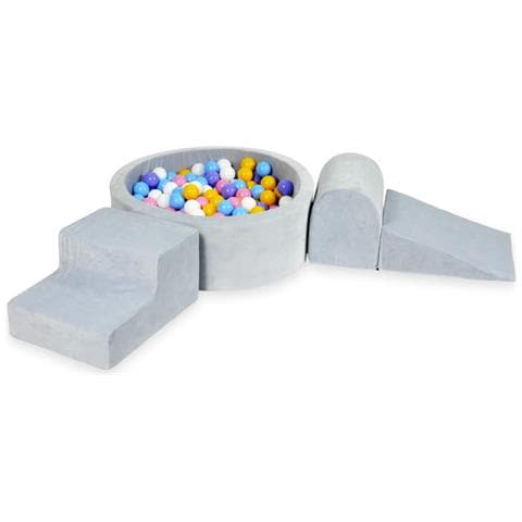 Foam Speelset Met Rond Zwembad 90x30 Fluweelzacht Lichtgrijs Met Ballen 200 Stuks (lichtblauw, Geel, Geme Leerd, Poederroze, Wit) - Foto 1
