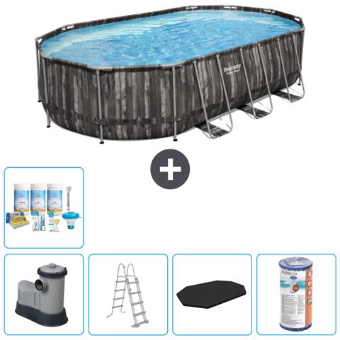 Piscina Fuori Terra - Ovale - 610x366x122 Cm - Grigio - Include Accessori Coordinati Cb29 - Foto 1