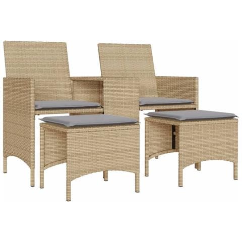 Divano Giardino 2 Posti con Tavolo e Sgabelli Beige Polyrattan - Foto 1