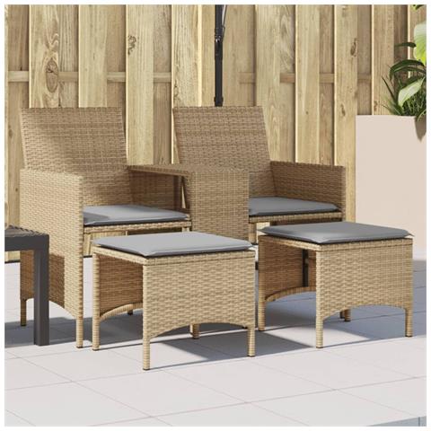 Divano Giardino 2 Posti con Tavolo e Sgabelli Beige Polyrattan - Foto 2