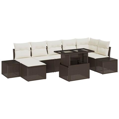 Set divano da giardino 8 pezzi con cuscini marrone in rattan polietilene - Foto 1