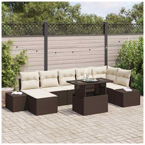 Set divano da giardino 8 pezzi con cuscini marrone in rattan polietilene - Foto 2