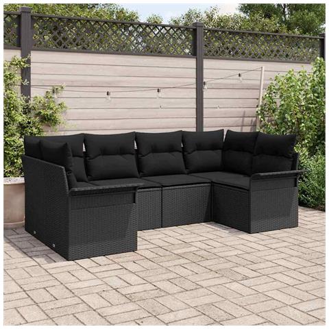 Set Divano da Giardino da 6 Pezzi con Cuscini Nero Rattan Poliestere - Foto 2