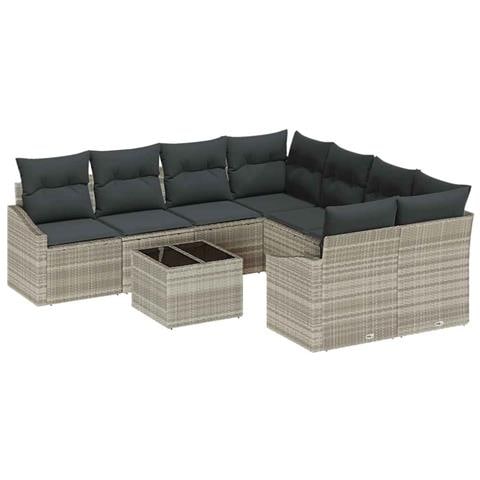 Set Divano Giardino 9 Pezzi con Cuscini Grigio Chiaro Polyrattan - Foto 1