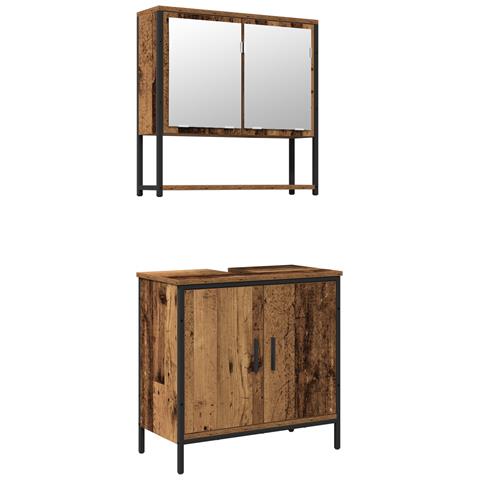 Set di mobili da bagno 2 pezzi in legno vecchio e legno ingegnerizzato - Foto 1
