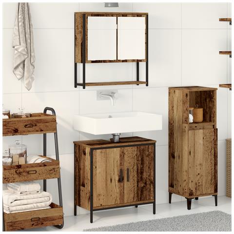 Set di mobili da bagno 2 pezzi in legno vecchio e legno ingegnerizzato - Foto 2