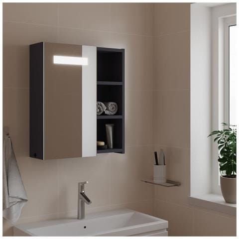 Armadietto Bagno con Specchio e LED Grigio Chiaro 45x13x52 cm - Foto 2