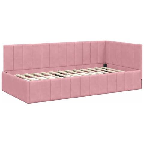 Cornice del letto ad angolo Rosa 100 x 200 cm Velluto - Foto 1