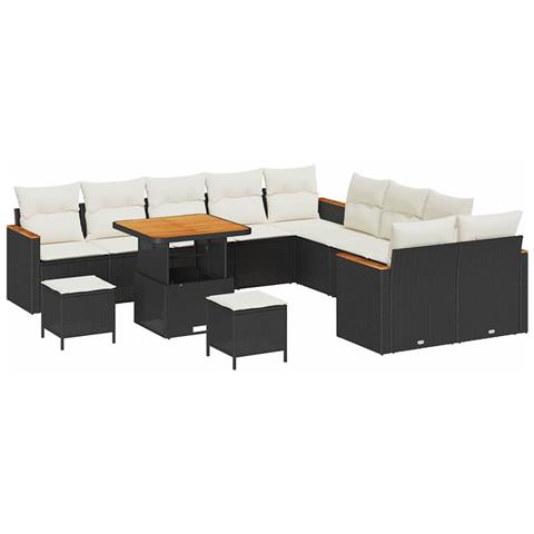 Set Divano da Giardino con cuscino 13 pcs Nero Poly Rattan - Foto 1