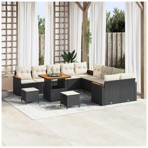 Set Divano da Giardino con cuscino 13 pcs Nero Poly Rattan - Foto 2