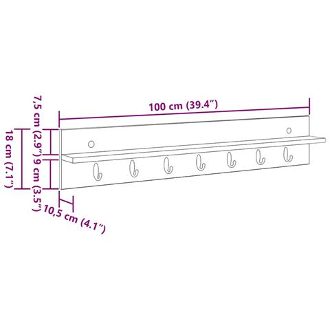 Appendiabiti a muro Bianco 100 x 10.5 x 18 cm Legno multistrato - Foto 9