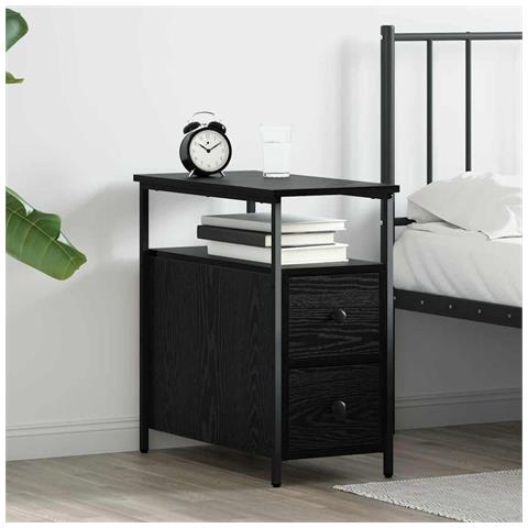 Armadio da Notte Rovere nero 30 x 60 x 60 cm Legno multistrato - Foto 2