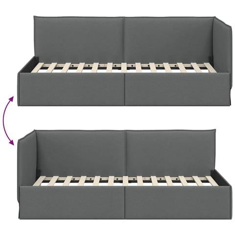 Cornice del letto ad angolo Grigio scuro 90 x 200 cm Tessuto - Foto 9