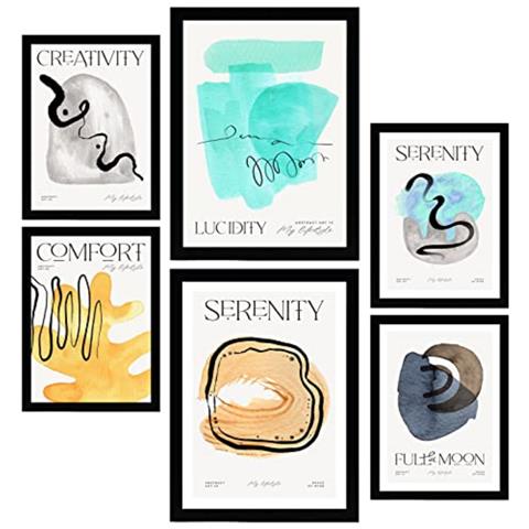 Set Di 6 Stampe Poster Di Sfondo Astratto Con Illustrazioni A Colori Di Mostre D'arte Estetica Per A3 & A4 Cornice Nera - Foto 1