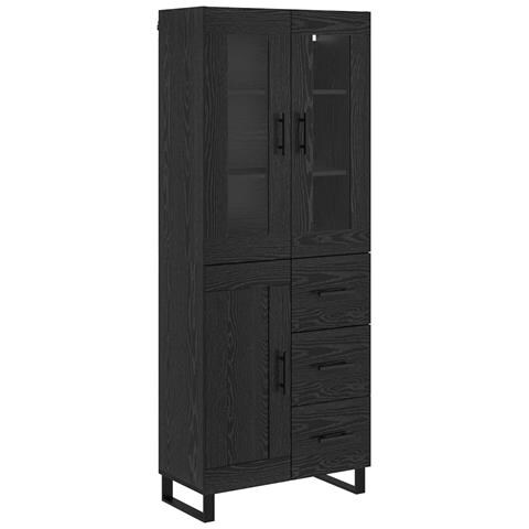 Credenza 2 pcs Rovere Nero Legno Stratificato e Vetro - Foto 1