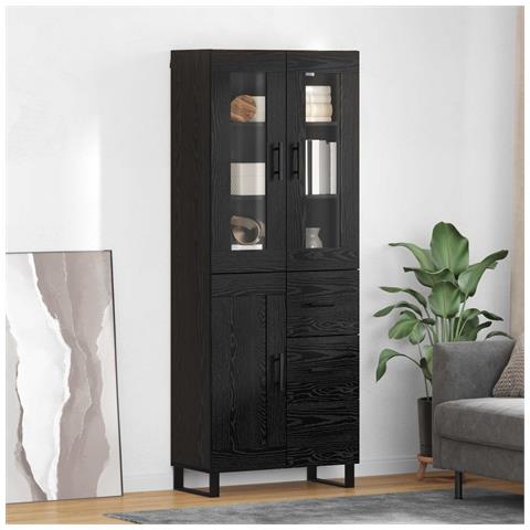 Credenza 2 pcs Rovere Nero Legno Stratificato e Vetro - Foto 2
