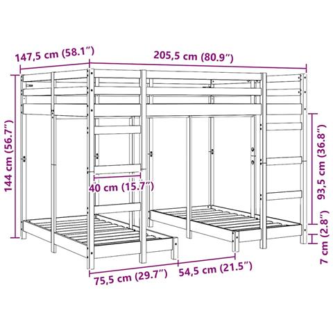 Struttura letto a castello triplo Marrone 140 x 200 cm - Foto 9