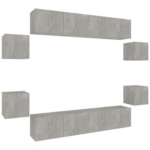 Set Mobili Porta TV 8pz Grigio Cemento in Legno Multistrato - Foto 1