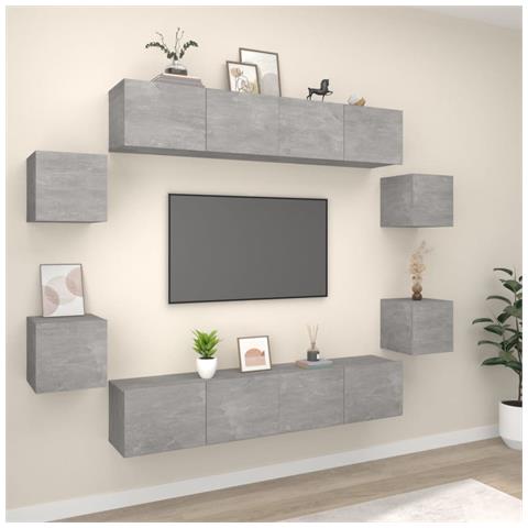 Set Mobili Porta TV 8pz Grigio Cemento in Legno Multistrato - Foto 2