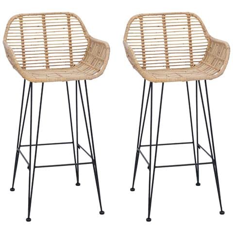Sedia da Bar 2 pcs Naturale 55 x 52 x 92 cm Rattan e Ferro - Foto 1
